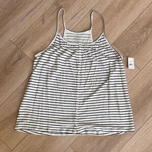 LOFT White and Navy Striped Button-Front Cami NWT
